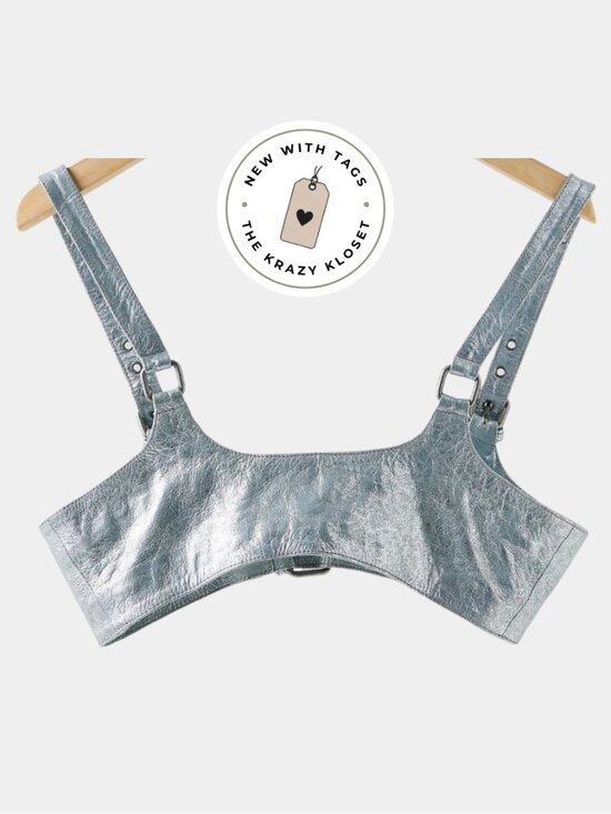 Free People Accessories - Free People Leather Harness NWT L | Stardust Blue Metallic Adjustable Buckle